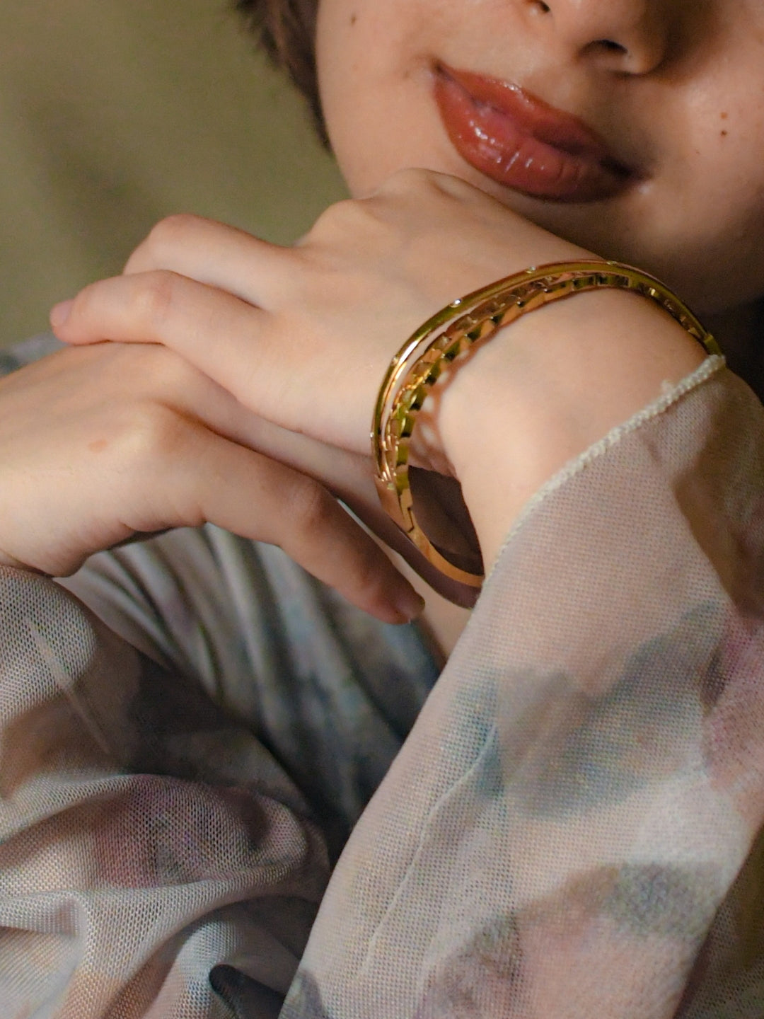 18K Gold Plated Chain Cuff with CZ Stones – Skin Safe & Chic