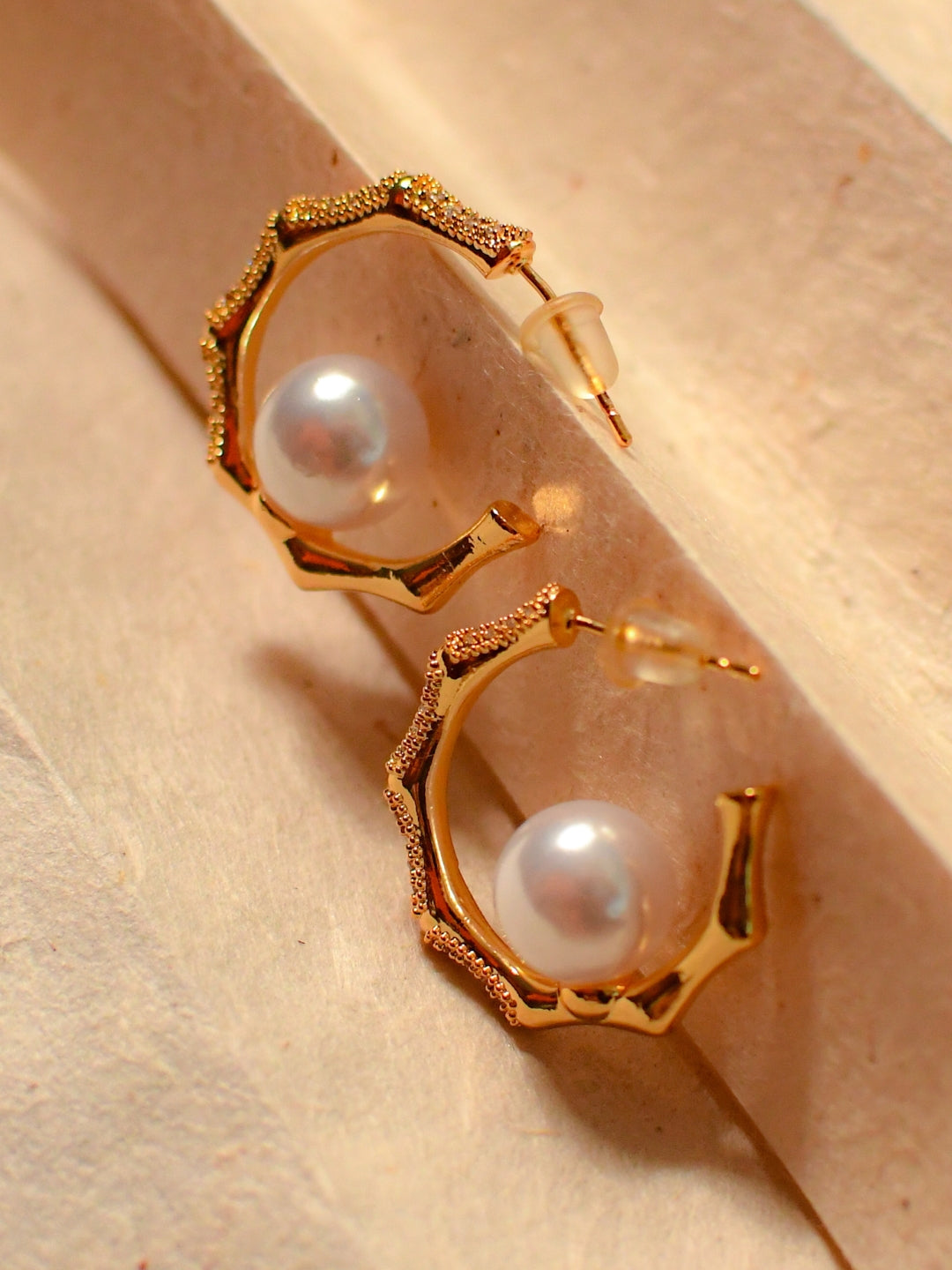 18K Gold Hexagon Pearl Hoops – Anti-Tarnish, Water Resistant