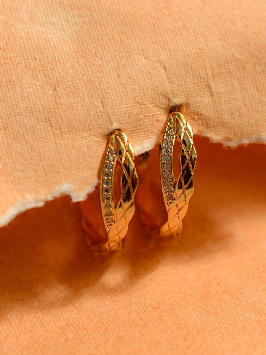 18K Gold Studded Big Criss Cross Hoops – Anti-Tarnish, Water Resistant