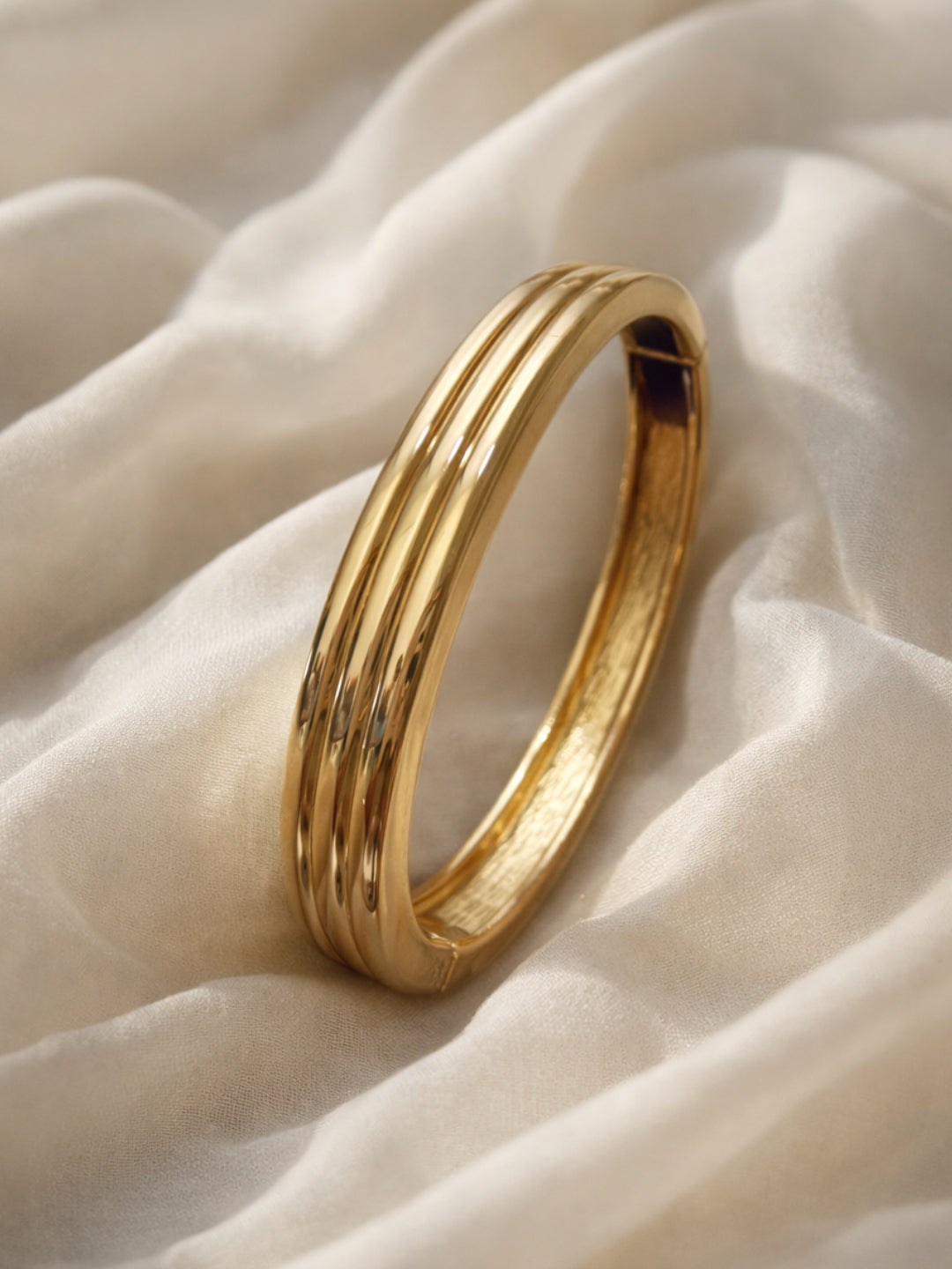 Triple Line Plain Gold Cuff Bracelet | Everyday Stackable Bangle
