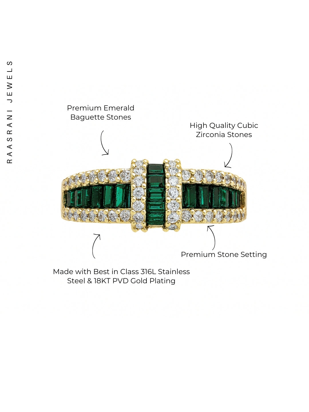 Emerald Bow Ring – 18K Gold Plated Adjustable Baguette CZ Stacking Ring