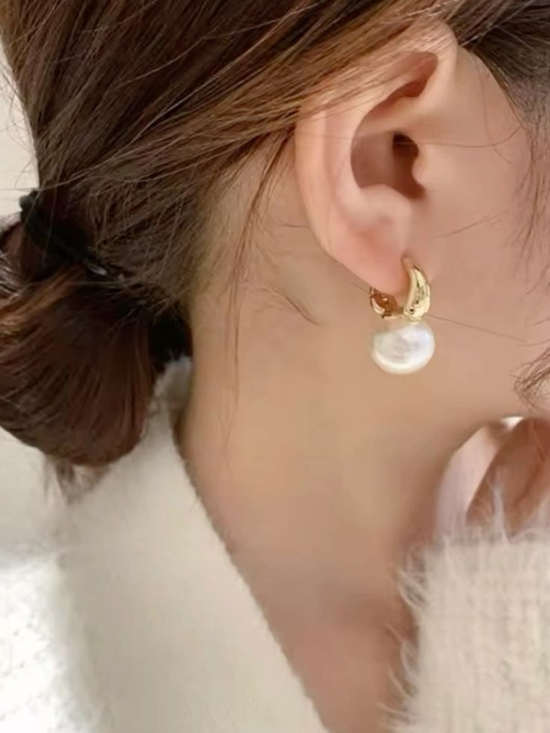 Gold Plated Pearl Huggie Hoop Earrings – Fashion Jewelry