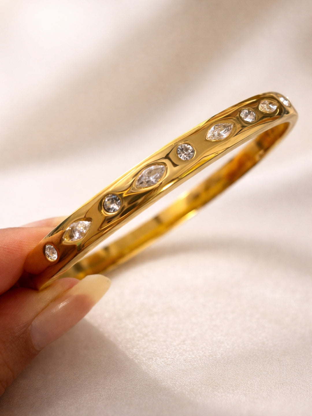 18K Gold Plated Marquise & Round CZ Studded Bracelet