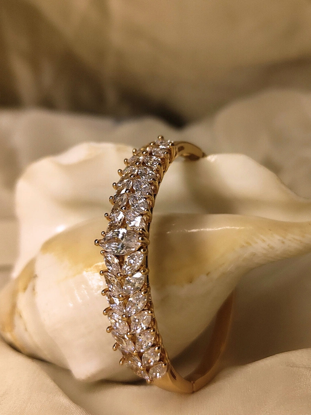 Leaf Marquise Cut Bracelet – RoseGold Plated, 316L Stainless Steel, Fully Studded with AD Stones