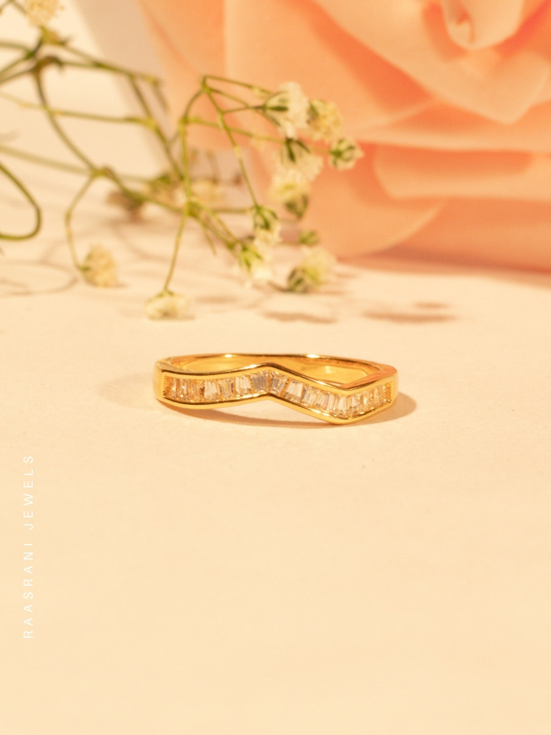 Elegant Zigzag Gold Ring – Stainless Steel, AD Studded, Size 7