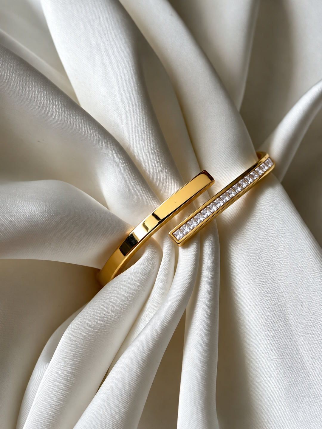 White CZ Gold Plated Cuff Bracelet -18KT Gold Plated