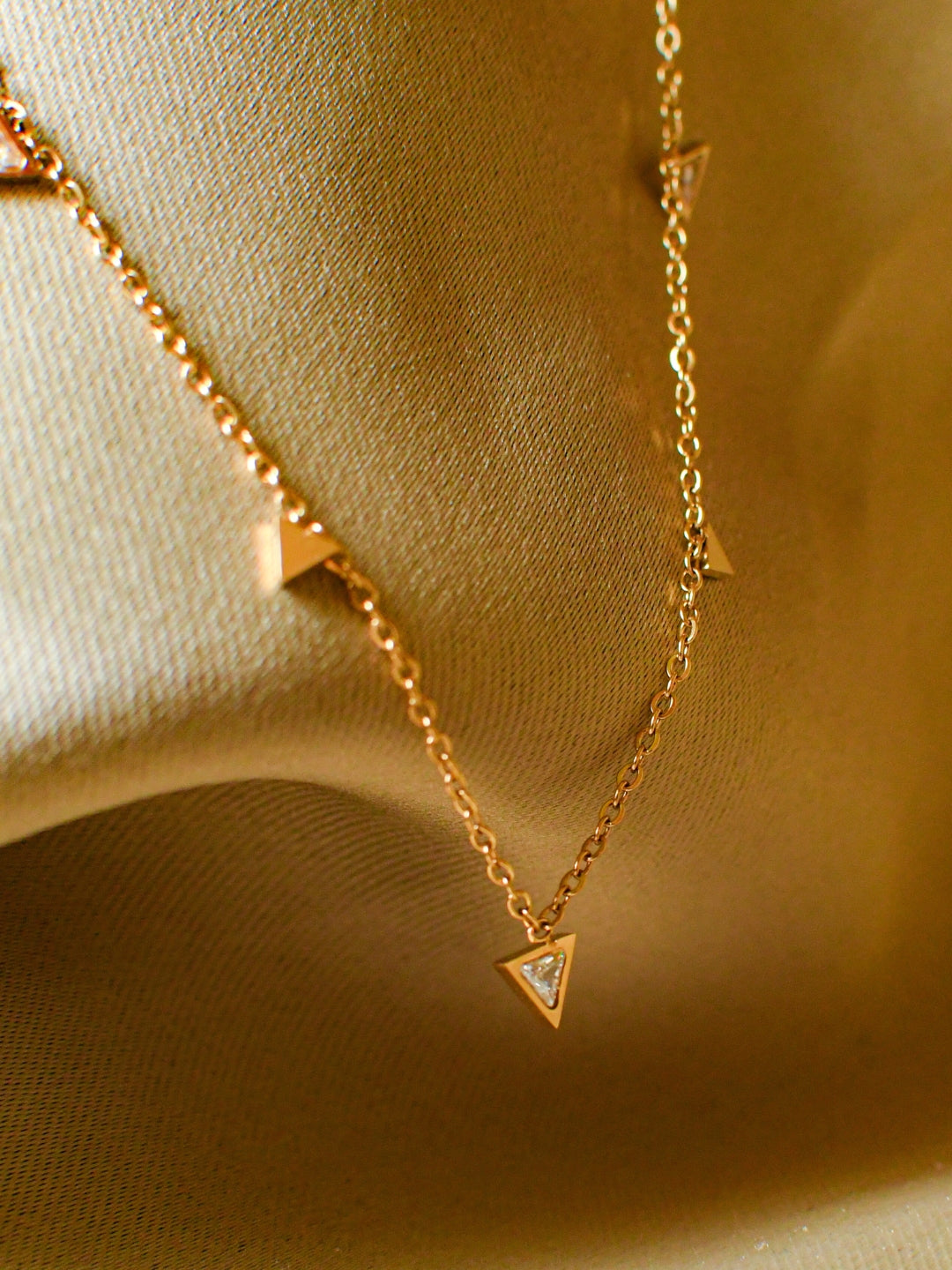 Triangle Bead Chain Necklace – 18K Gold, Cubic Zirconia