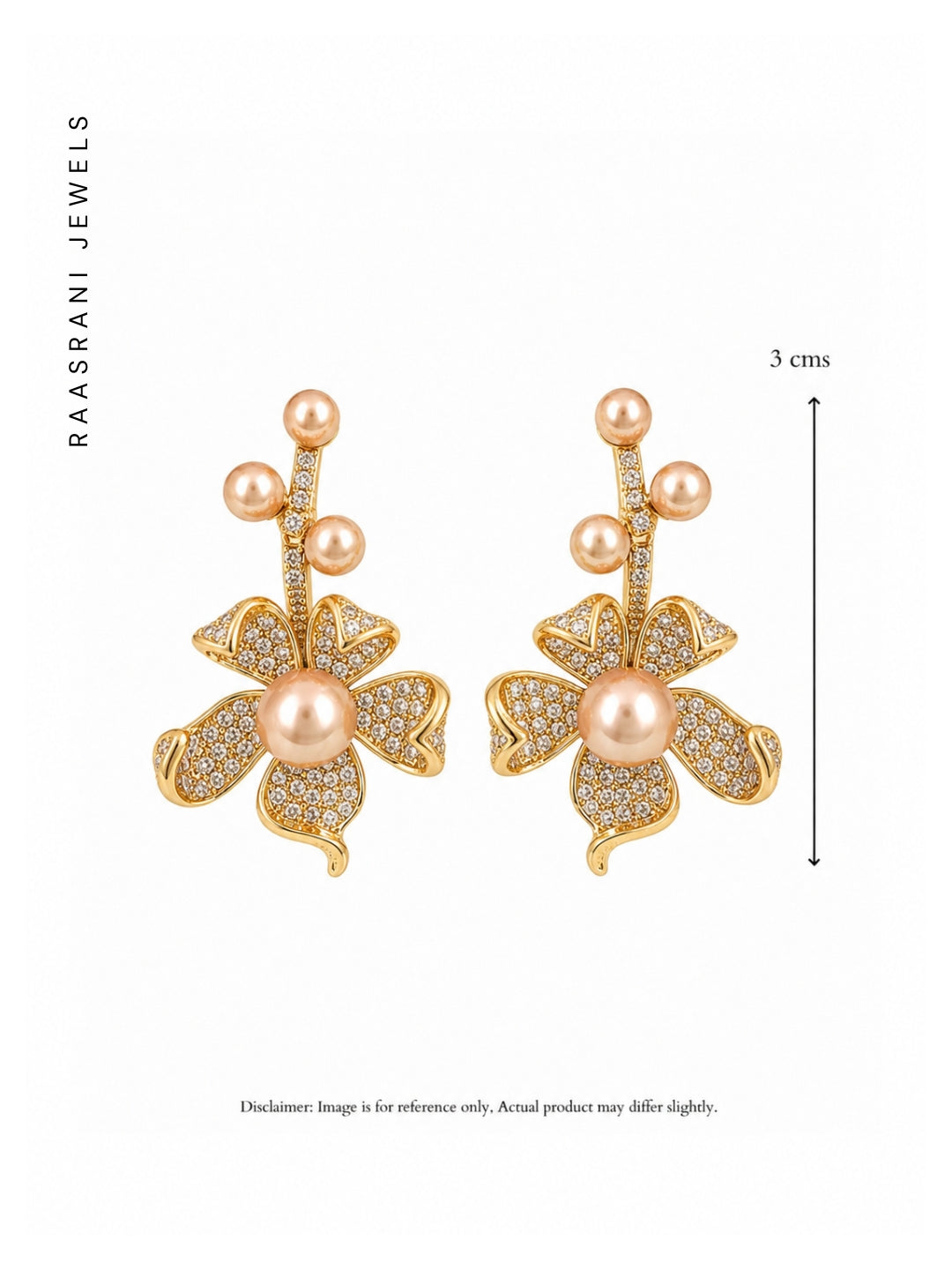 Taupe Pearl Floral Pavé Drop Earrings, 18K Gold-Plated