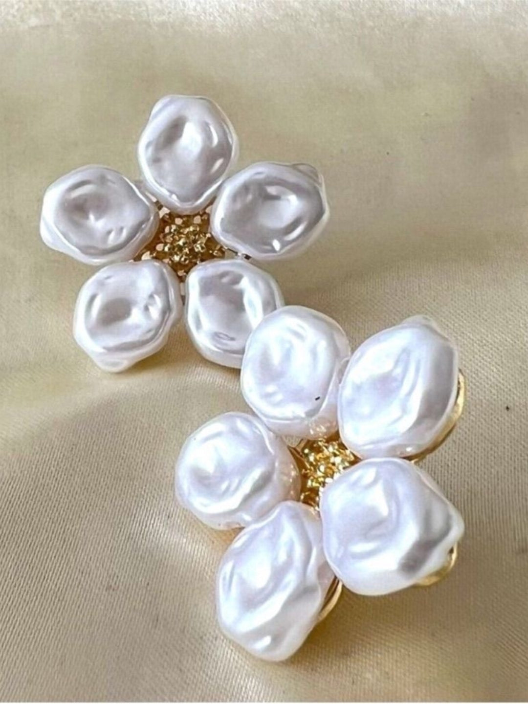 Faux Pearl Flower Stud Earrings – Gold Plated Floral Fashion Jewelry