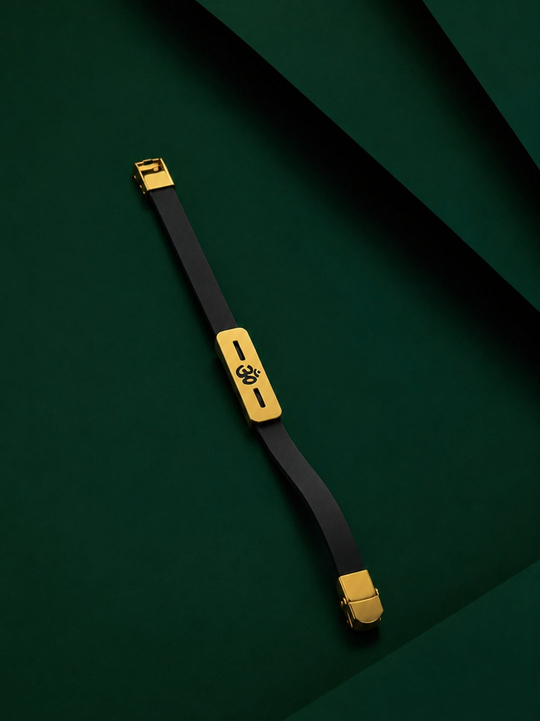 Om Engraved Men's Bracelet – Thick 18K Gold Plated Stainless Steel with Black Silicone