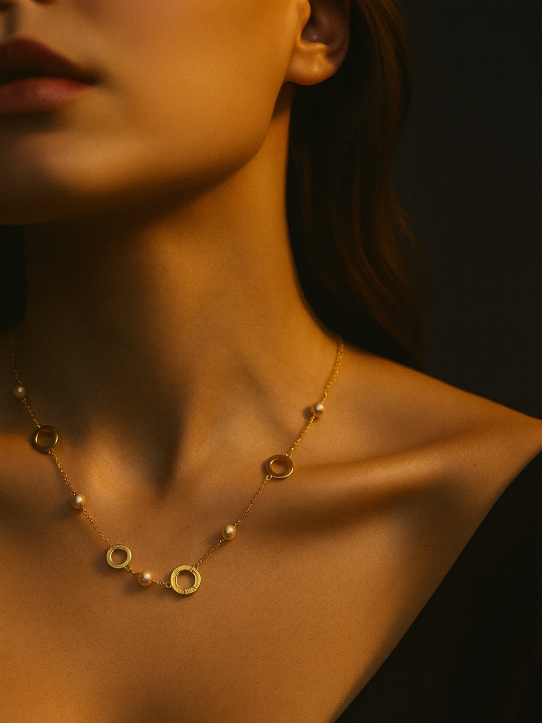 18K Gold Plated Pearl & Circular Motif Necklace – Anti Tarnish, Everyday