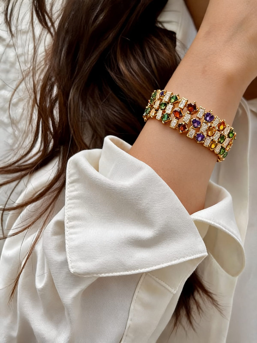 Jewel Tone Multi-Row Link Bracelet, 18K Rose Gold-Plated