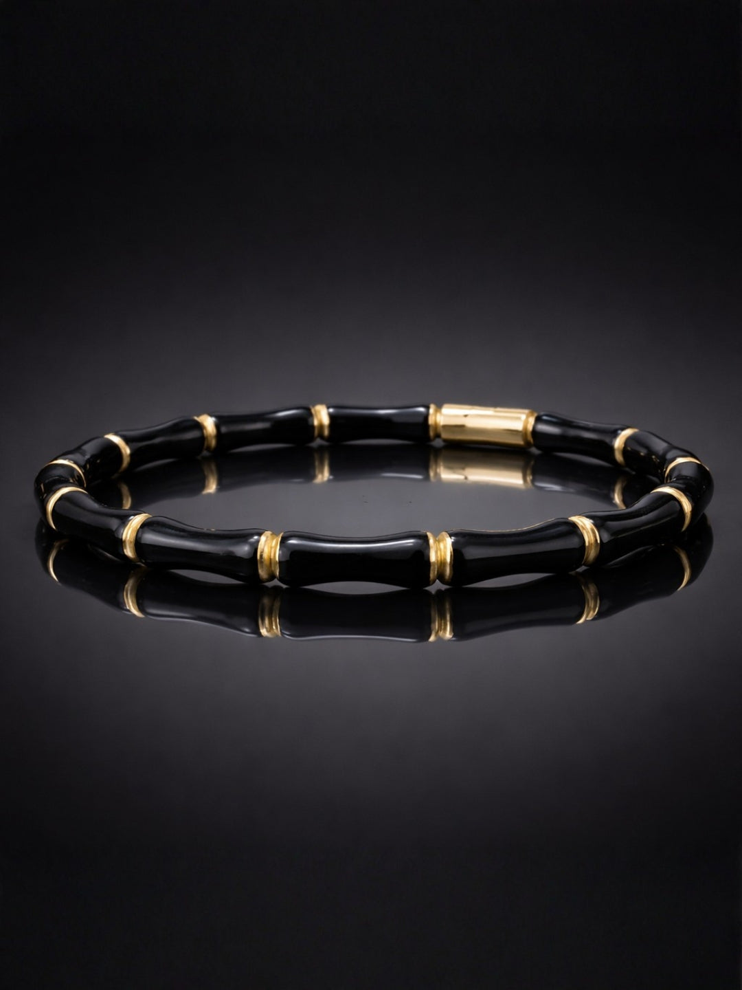 Black Enamel Bamboo Gold Bracelet – Anti Tarnish CZ Cuff