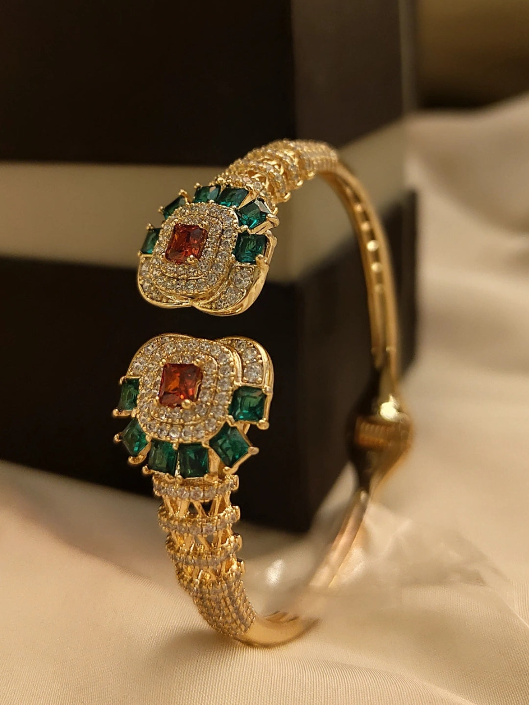 Ethnic Multicolor Stone Studded Cuff – 18K Gold Plated, 316L Stainless Steel, AD & CZ Stones