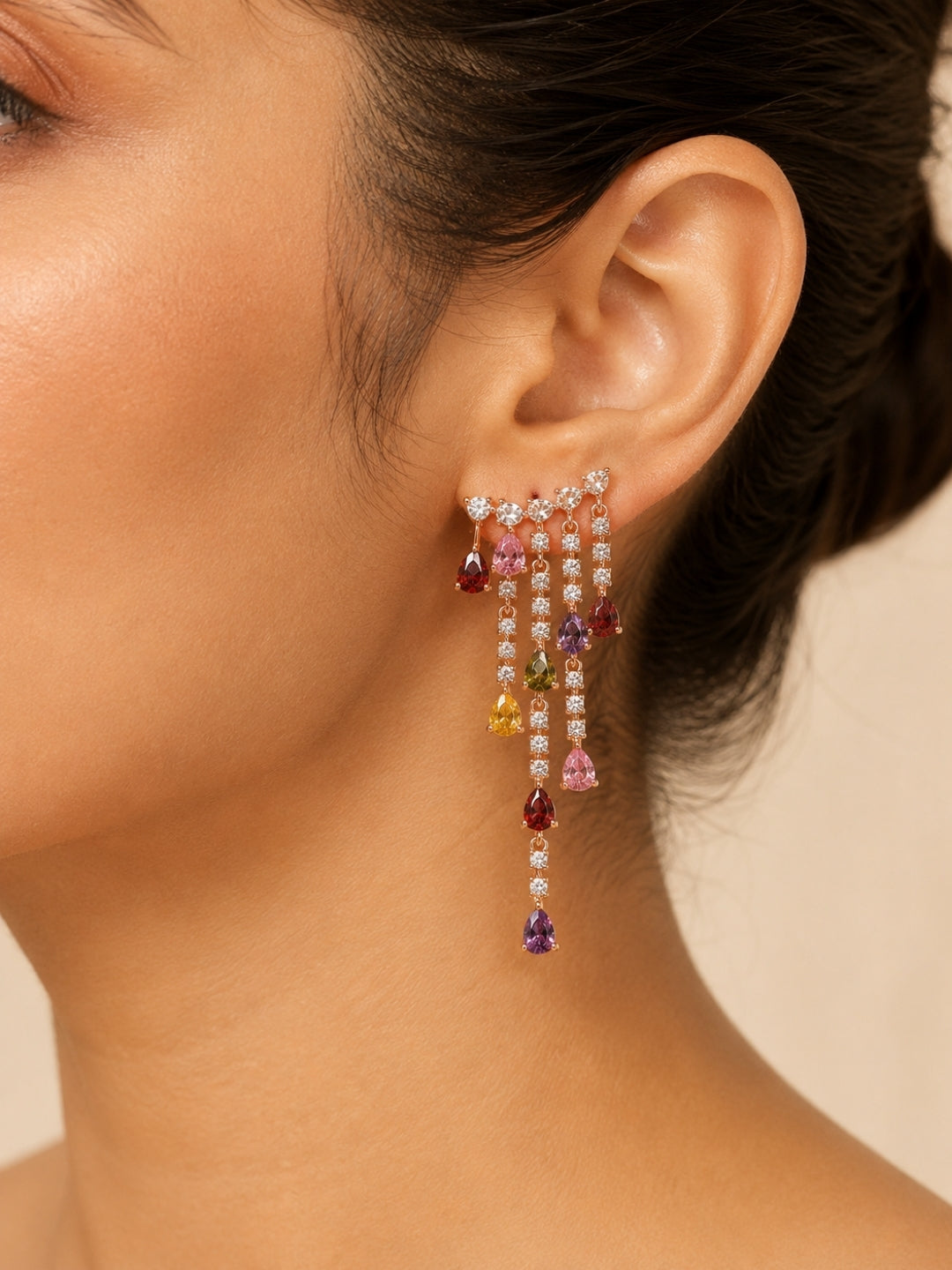 Midnight Crystal Ear Cuff Drop Earrings | Rose Gold CZ Earrings