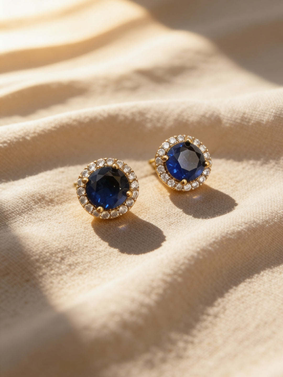 Blue CZ Stud Earrings – 18K Gold Plated Minimal Everyday Studs
