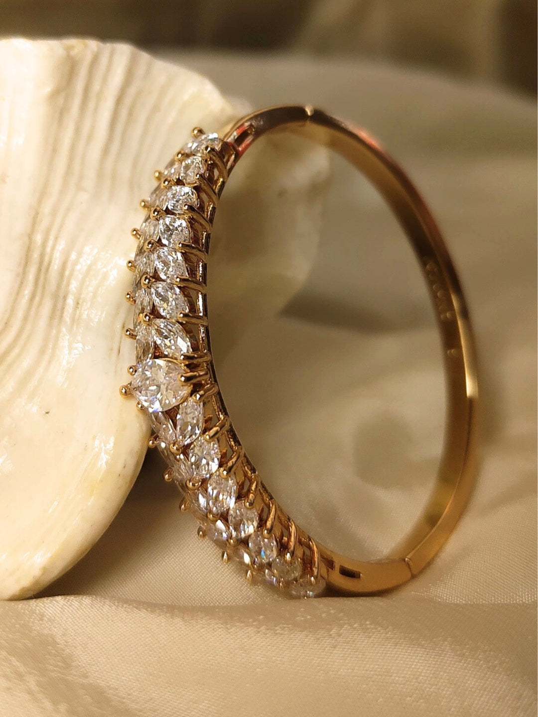 Leaf Marquise Cut Bracelet – RoseGold Plated, 316L Stainless Steel, Fully Studded with AD Stones