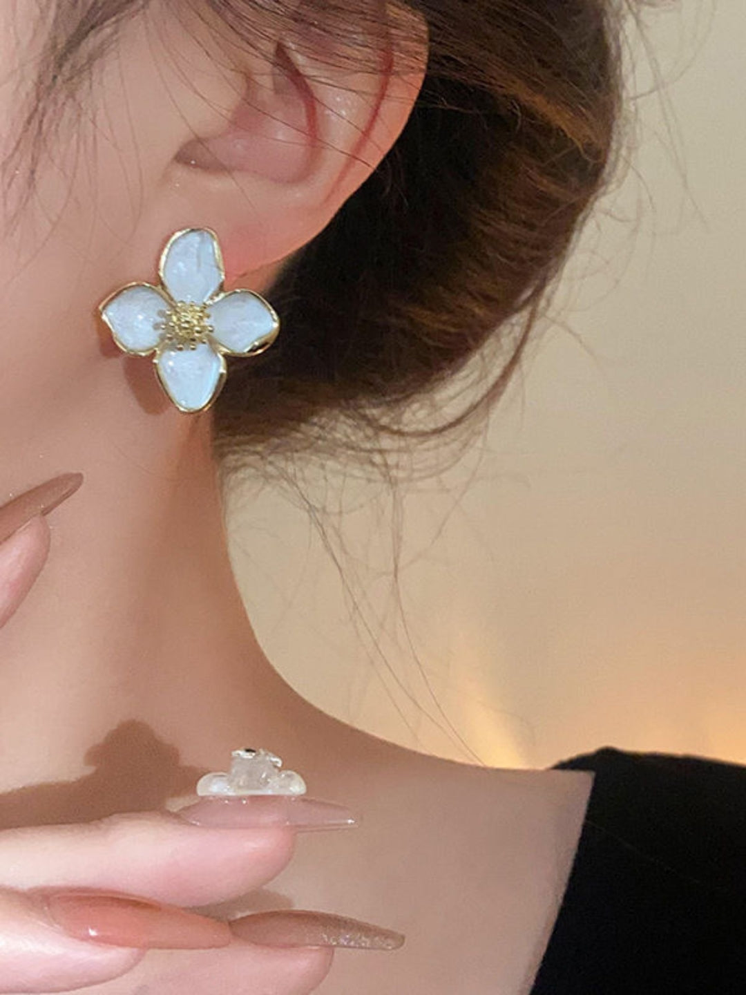 White MOP Flower Stud Earrings for Women - Gold Plated Fashion Jewelry