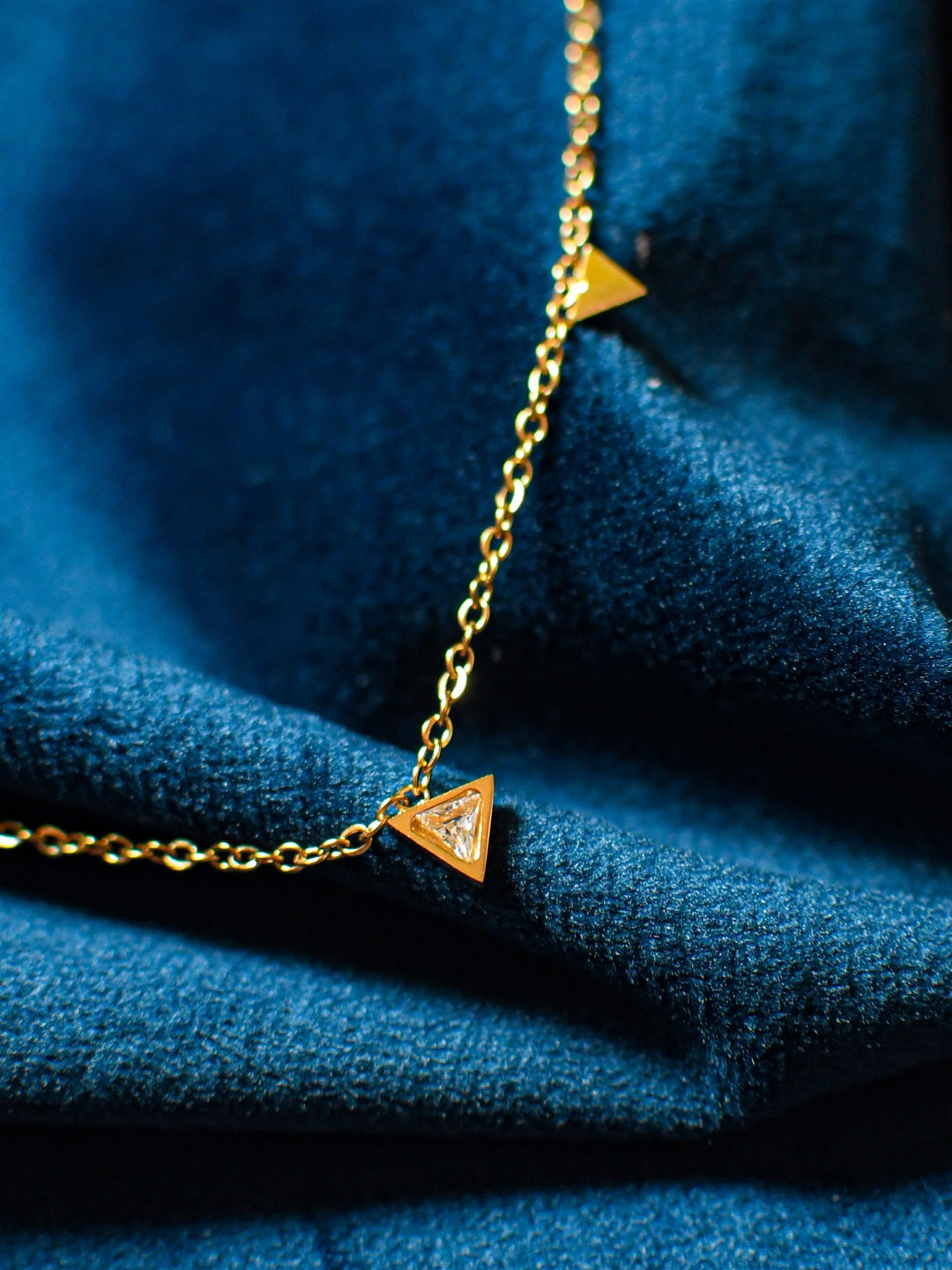 Triangle Bead Chain Necklace – 18K Gold, Cubic Zirconia