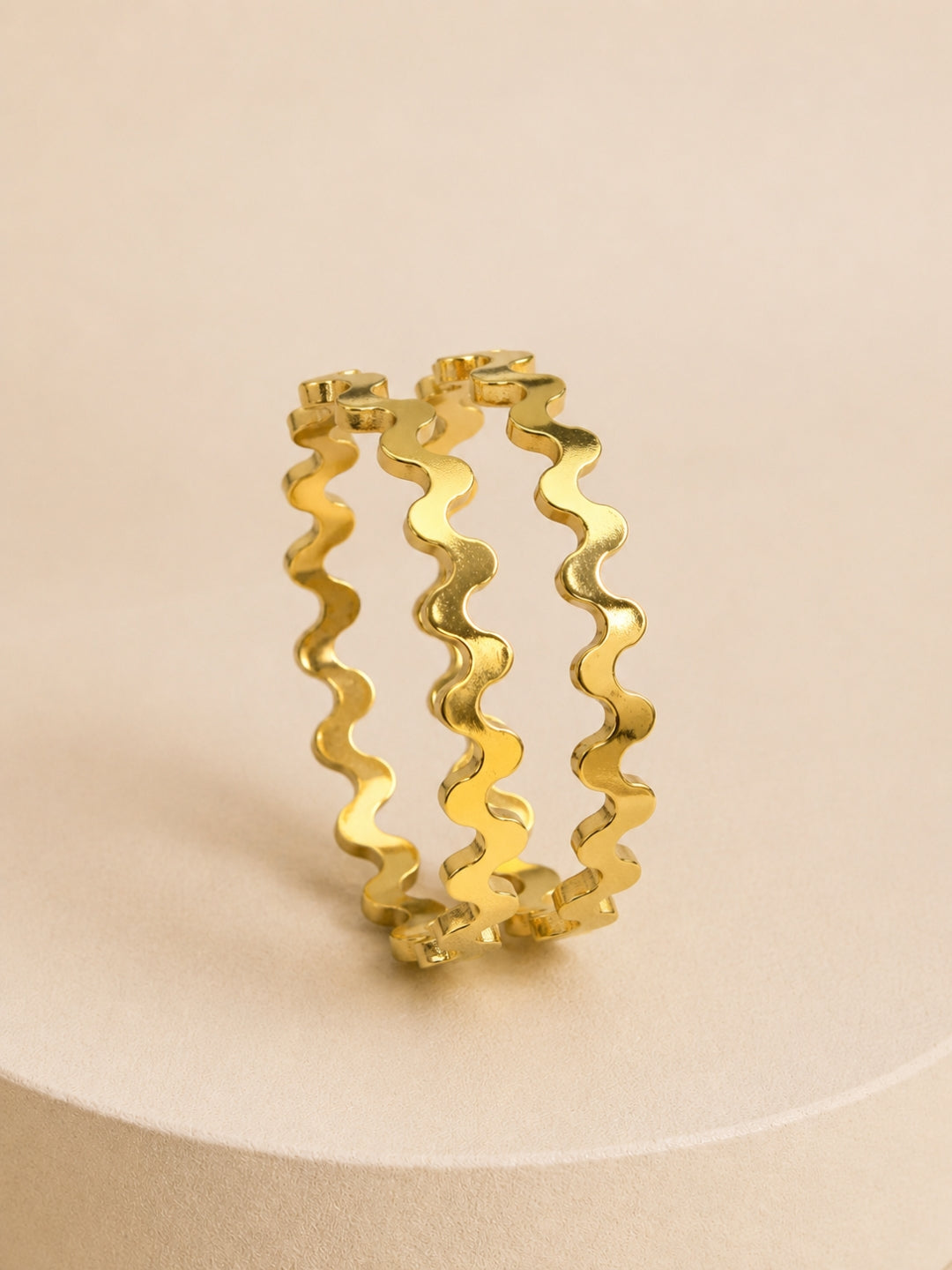 Statement Wave Gold Bangle Set | Everyday Luxury | Size 2.6