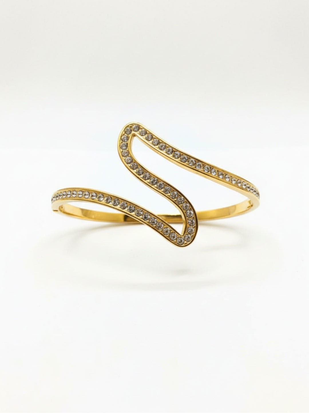 18K Gold Plated CZ Wave Open Bracelet – Anti Tarnish Bangle