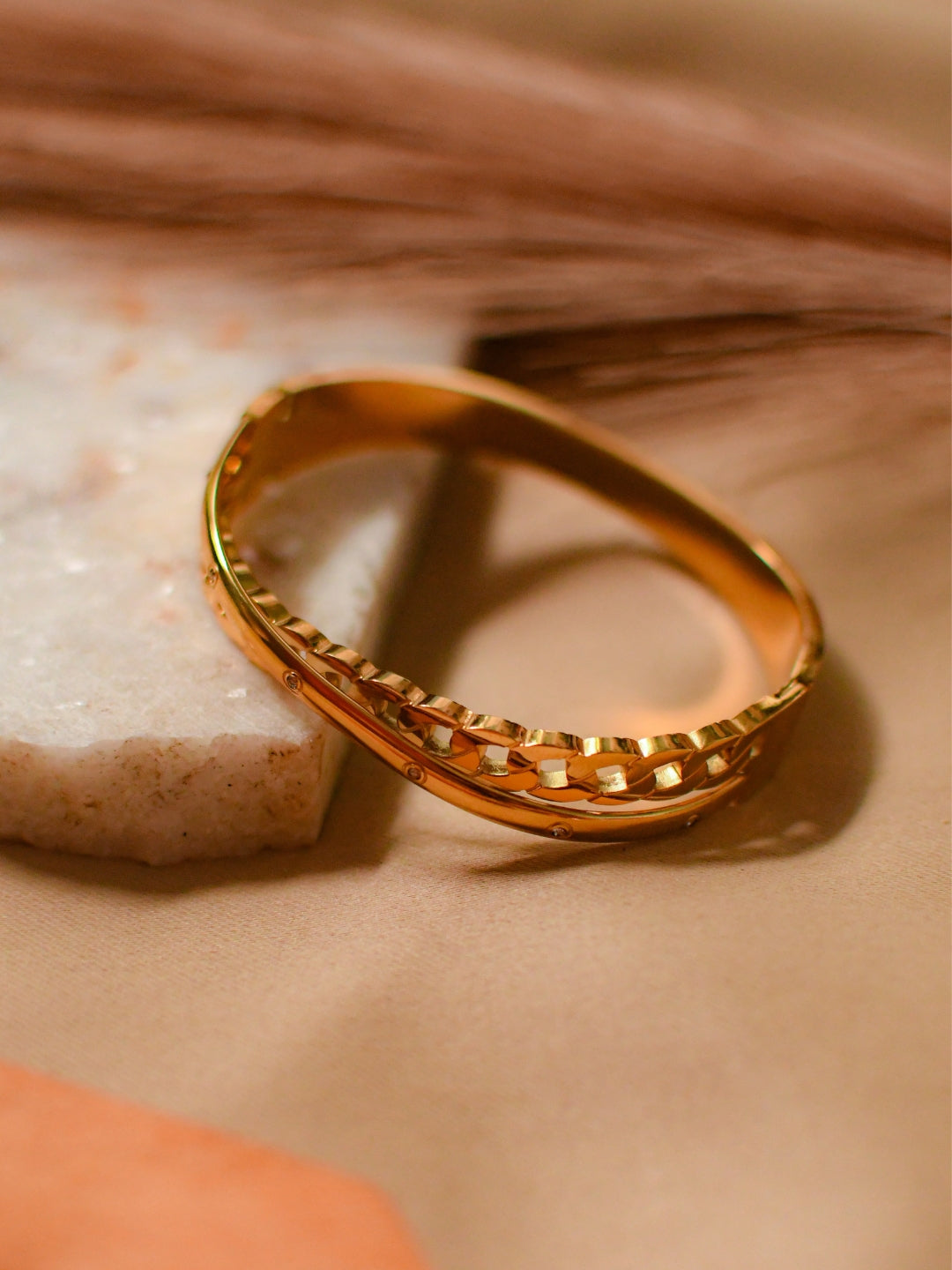 18K Gold Plated Chain Cuff with CZ Stones – Skin Safe & Chic