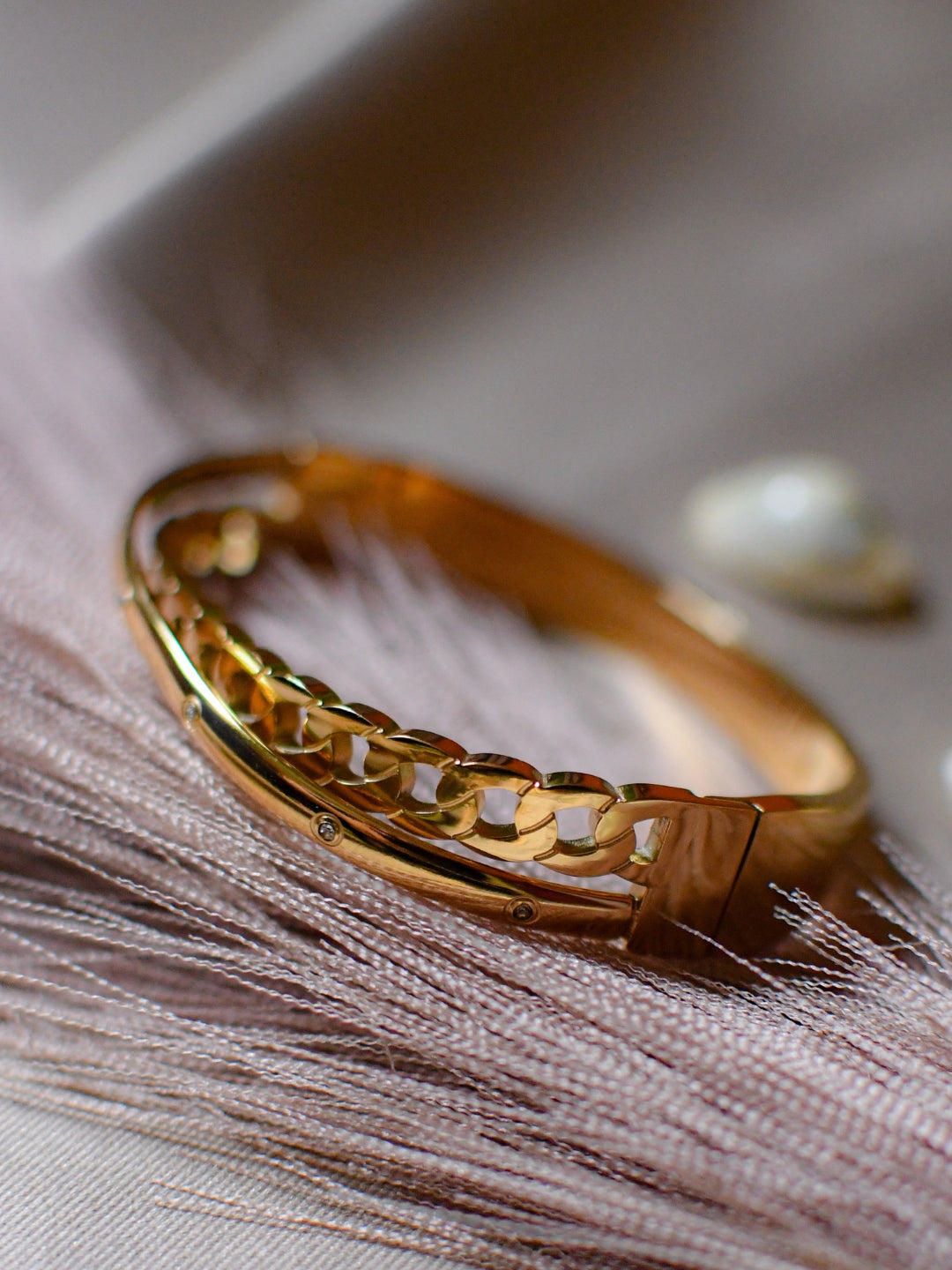18K Gold Plated Chain Cuff with CZ Stones – Skin Safe & Chic