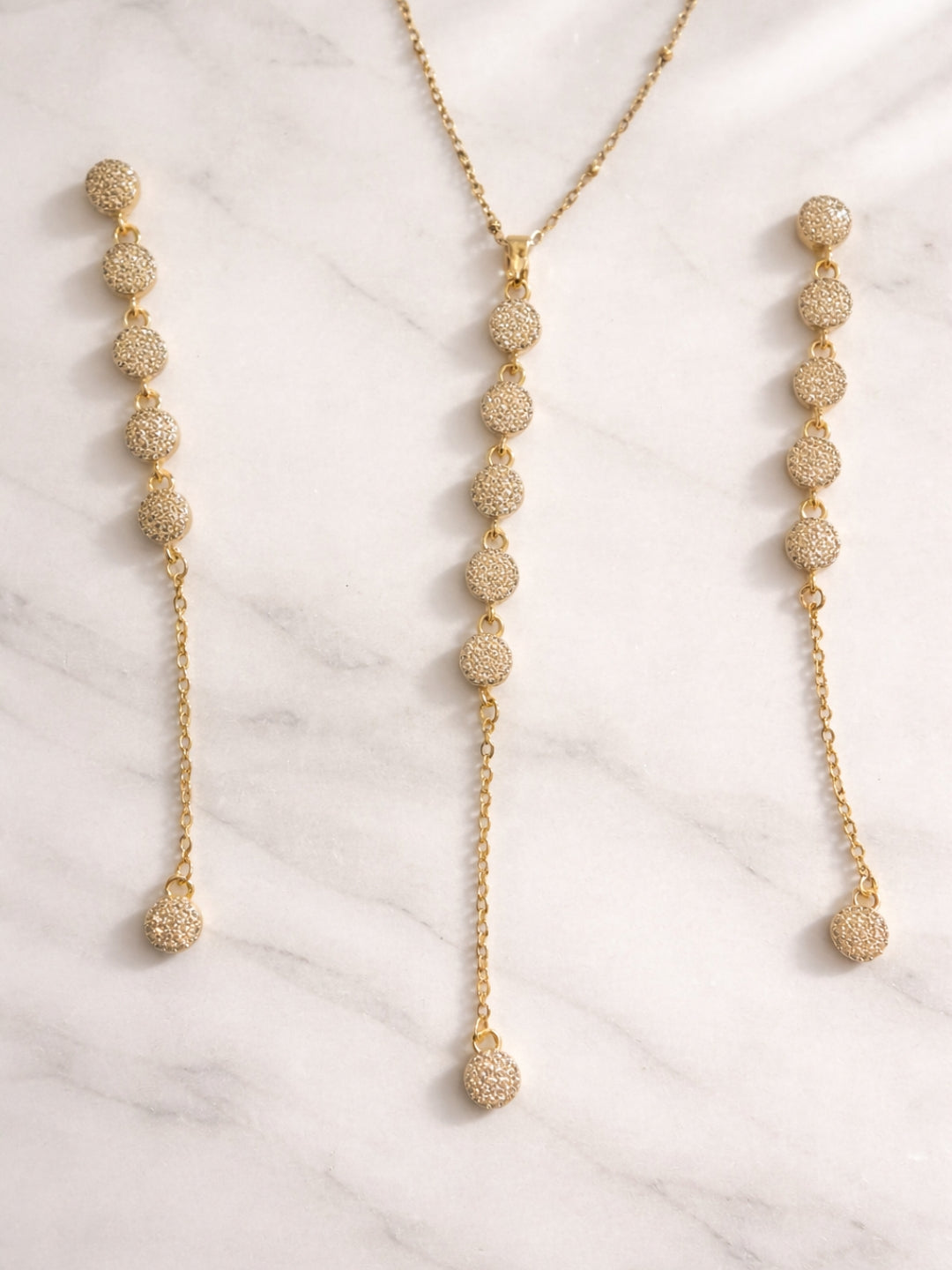 Circular CZ Statement Necklace & Earring Set in 18K Gold Plated