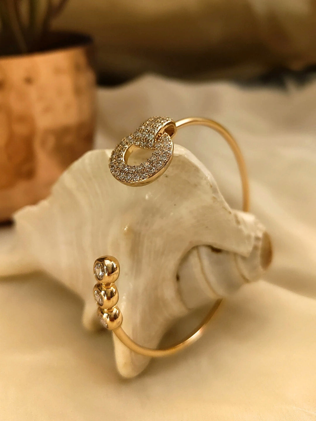 Solace Open Cuff – Rose Gold | Dual-Sided AD Statement Bracelet