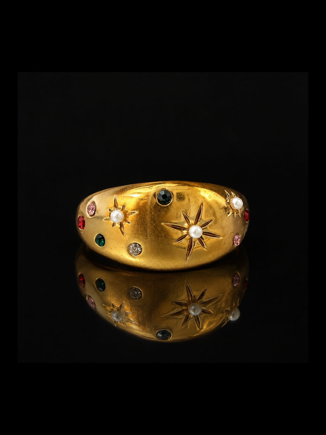 Celestial Multi-Stone Pearl Adjustable Ring in 18K Gold Plating