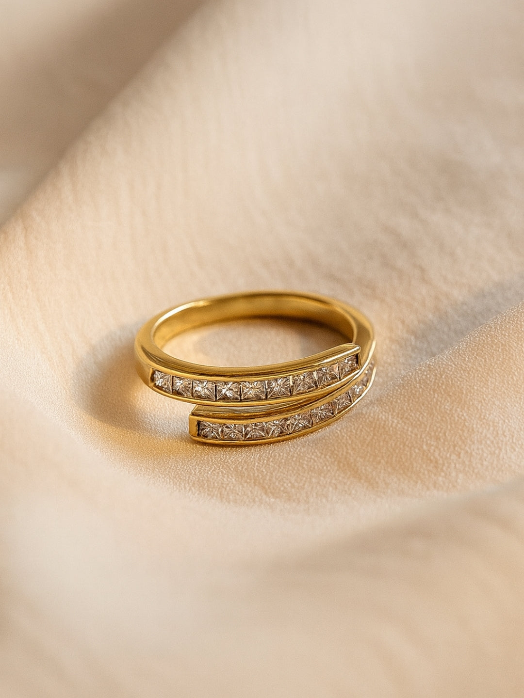18k Gold Plated White 2 Line Ring – Anti Tarnish & Adjustable