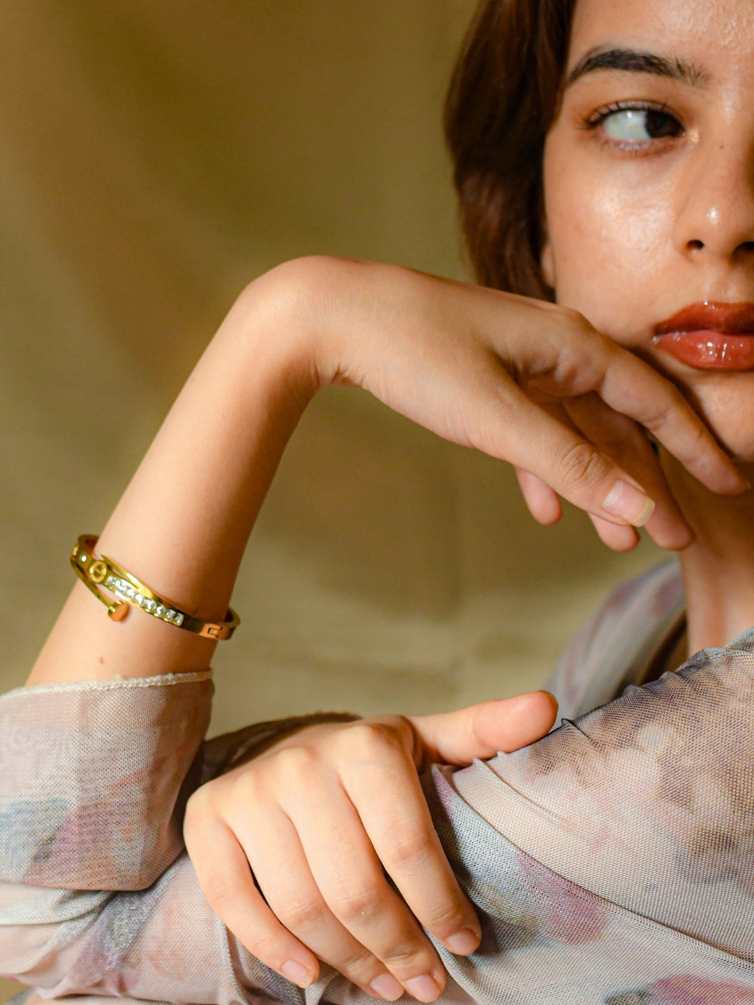 Luxury Nail Studded Bracelet – 18K Gold Plated, Water Resistant, Small Size