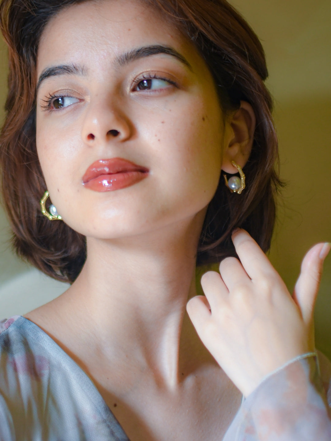 18K Gold Hexagon Pearl Hoops – Anti-Tarnish, Water Resistant