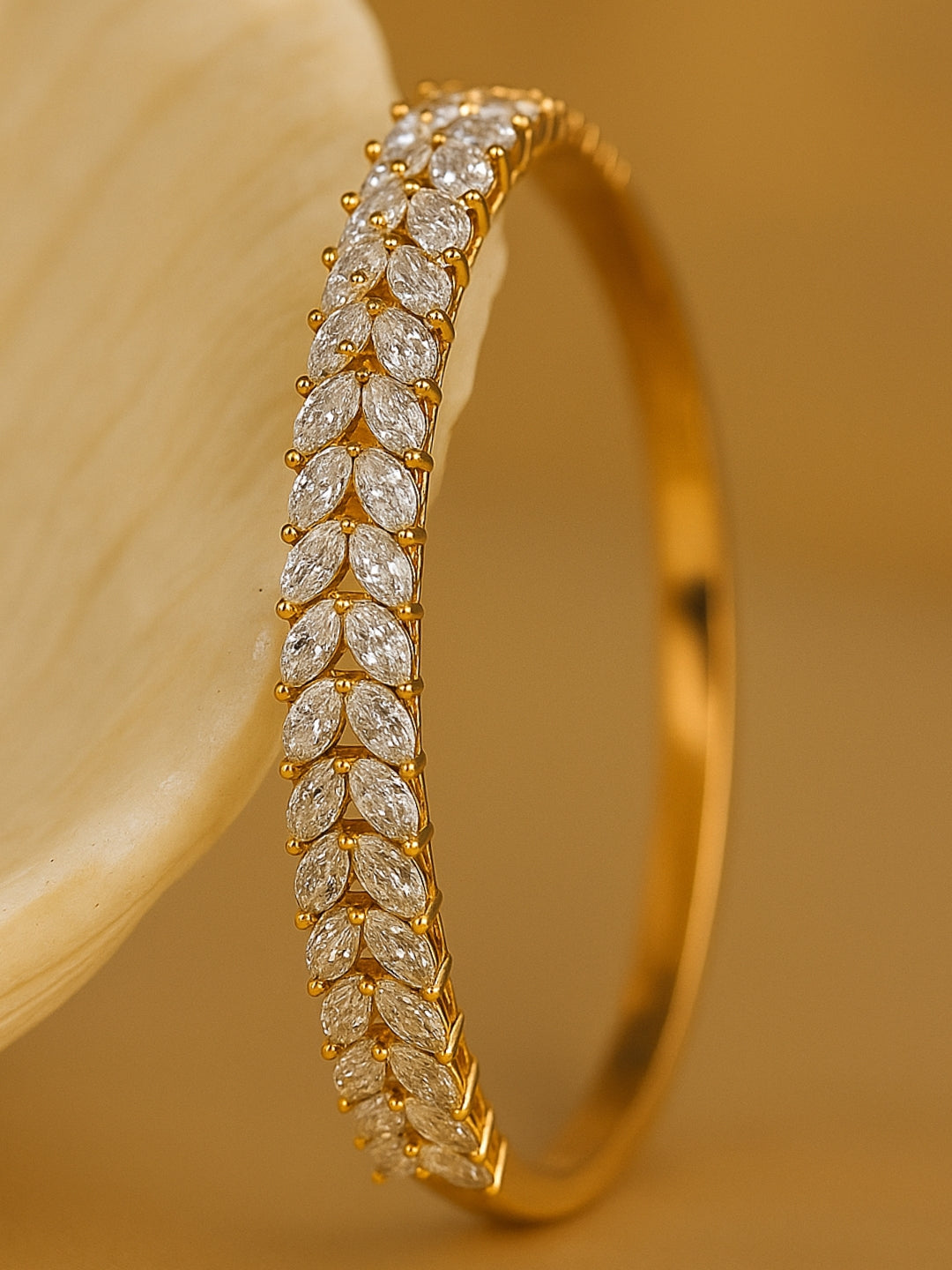 Leaf Marquise Cut Bracelet – RoseGold Plated, 316L Stainless Steel, Fully Studded with AD Stones