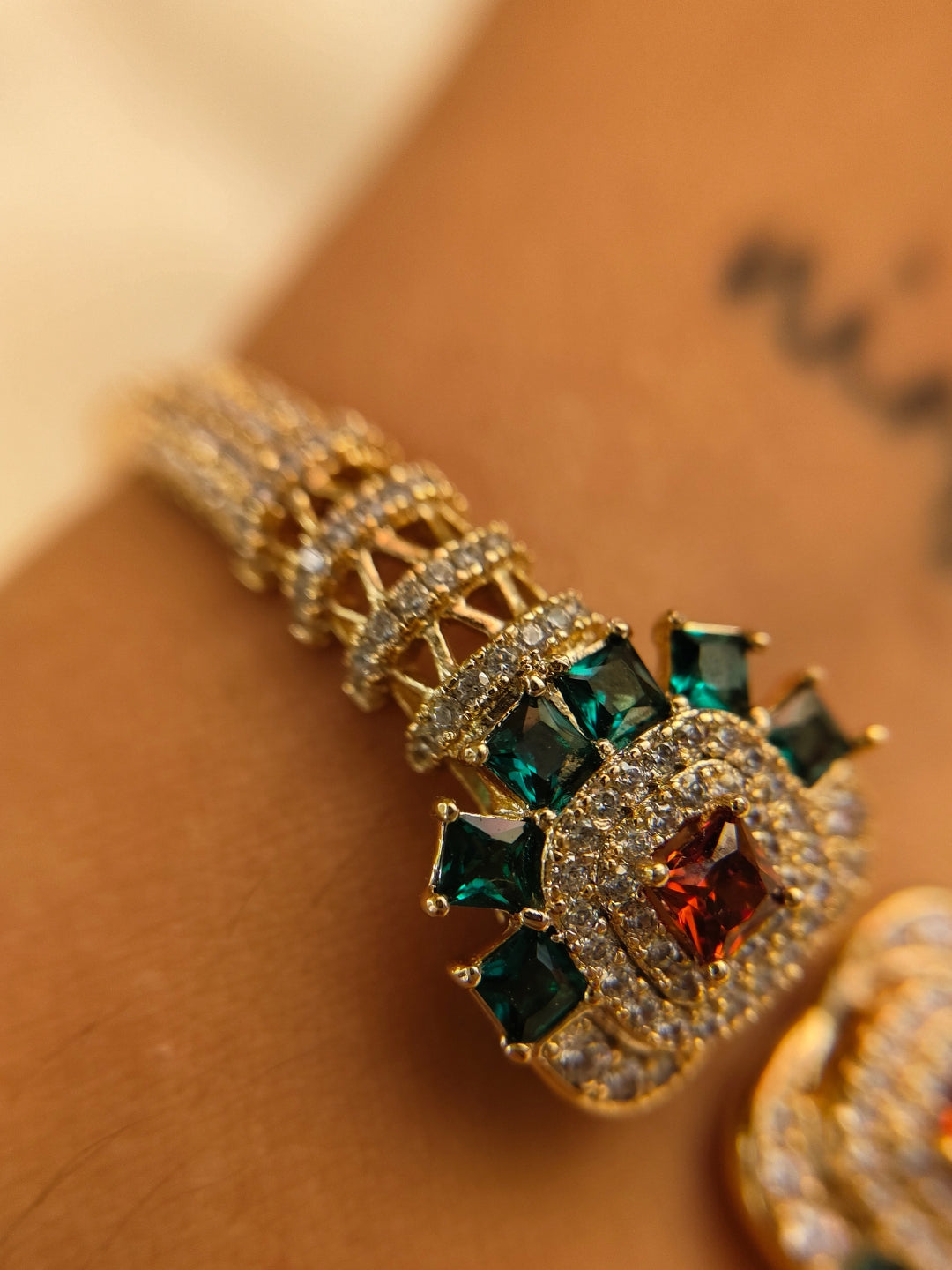 Ethnic Multicolor Stone Studded Cuff – 18K Gold Plated, 316L Stainless Steel, AD & CZ Stones