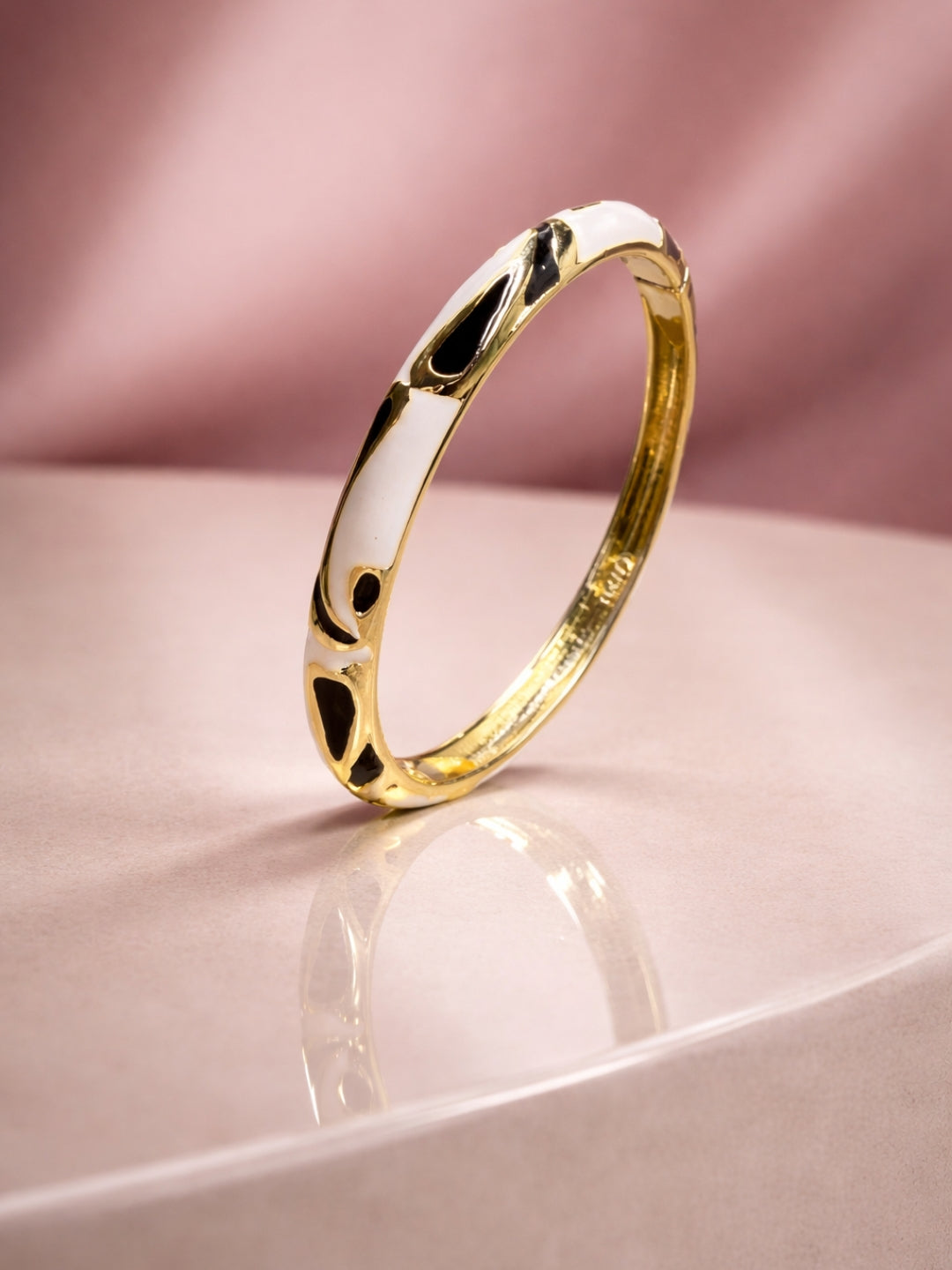 White & Black Enamel CZ Gold Plated Designer Bangle for Women