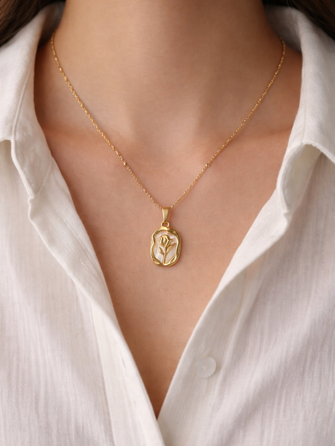 Rose MOP Gold Pendant Chain – Anti Tarnish Stainless Steel Necklace