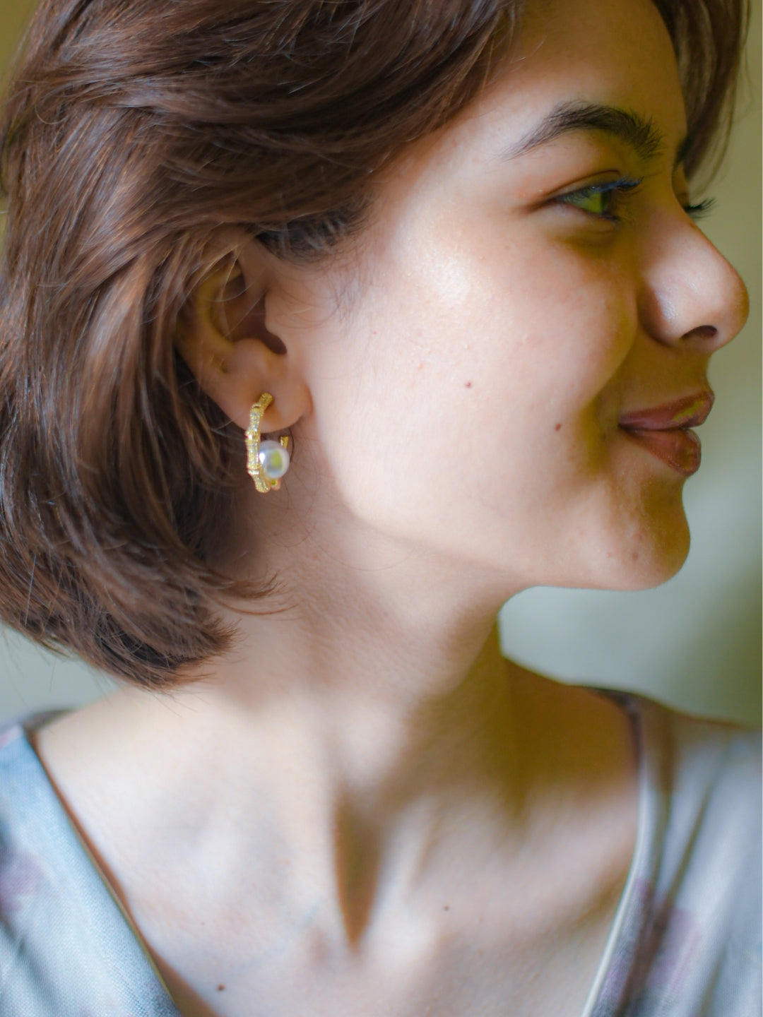 18K Gold Hexagon Pearl Hoops – Anti-Tarnish, Water Resistant