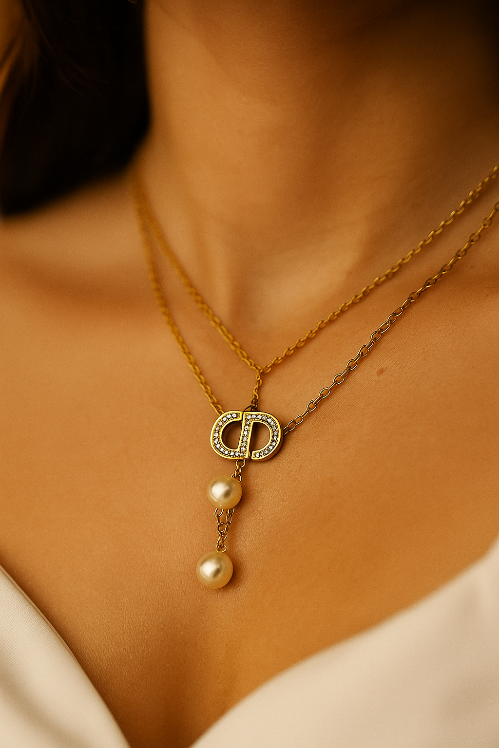 CD Multilayer Pearl Drop Chain