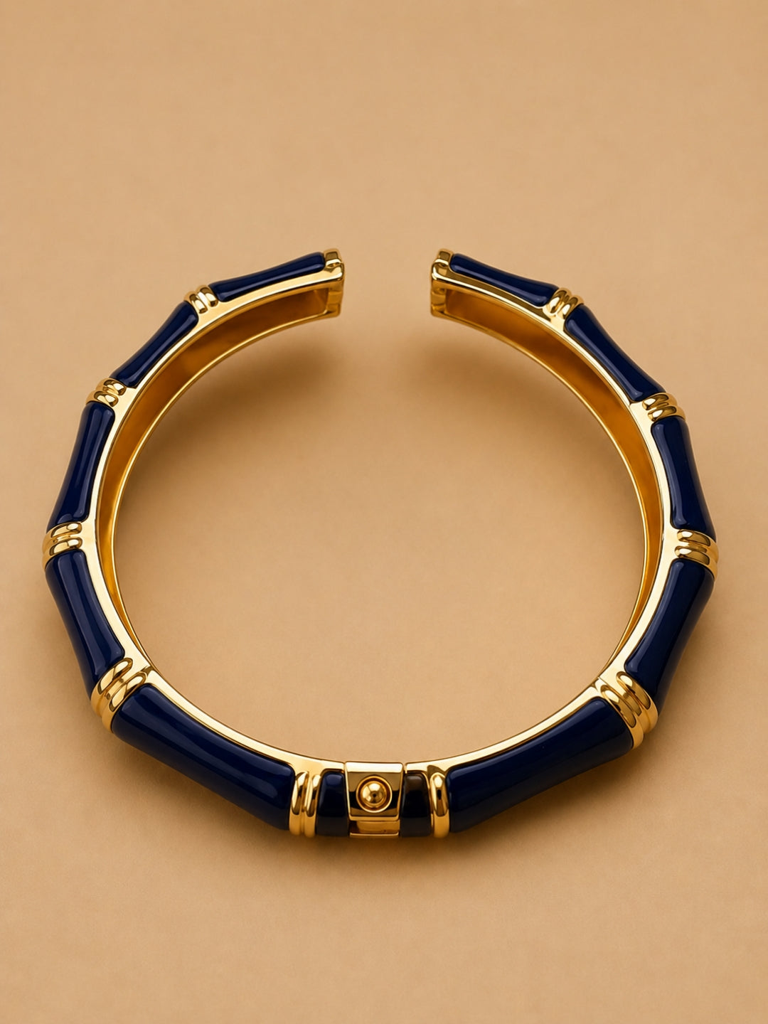 Blue Statement Bamboo Kada – 18K Gold Plated CZ Bracelet