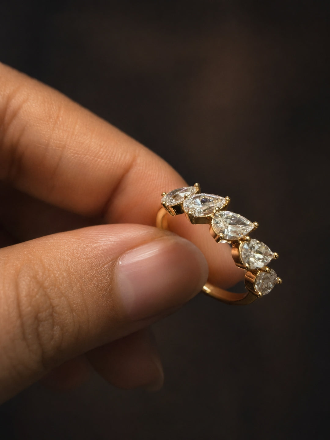 Marquise CZ Slant Ring – 18K Rose Gold Waterproof Ring