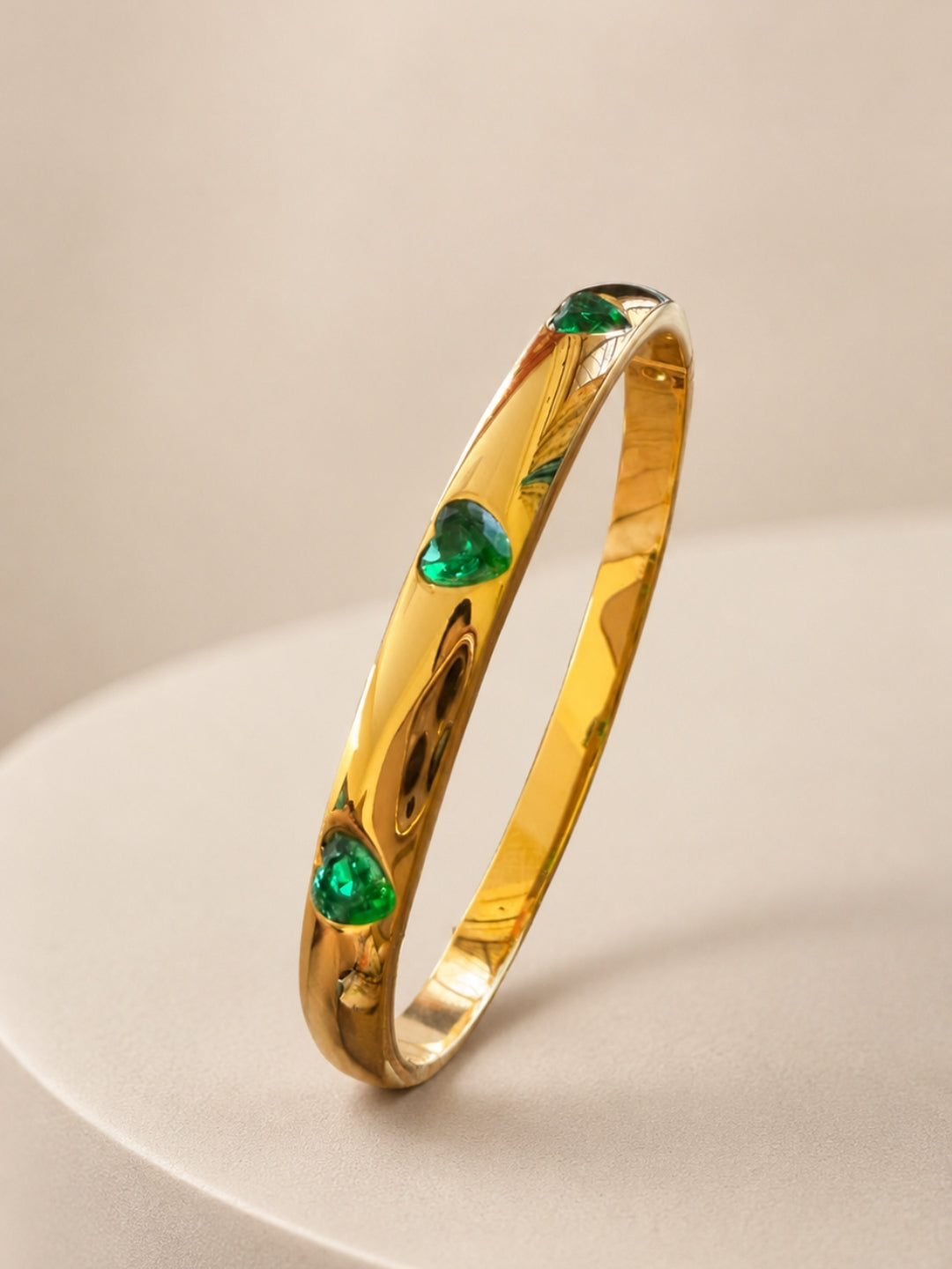 Emerald Heart CZ Gold Bracelet – Waterproof Anti Tarnish Bangle
