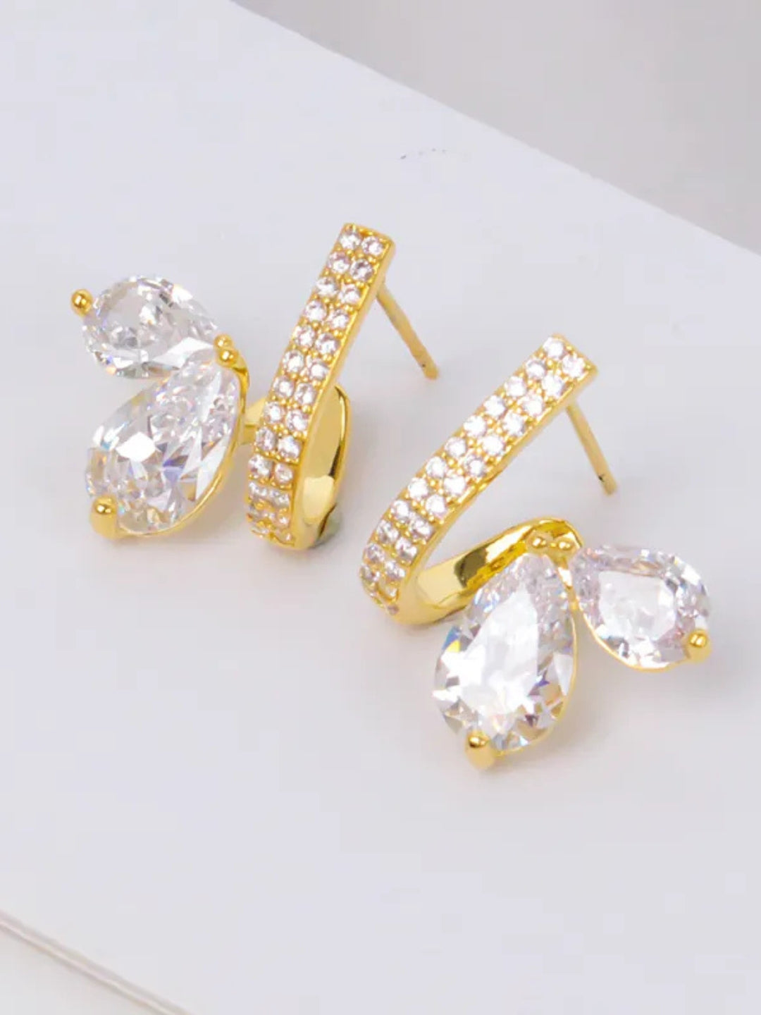 Floral Curve CZ Drop Earrings in 18K Rose Gold | Anti Tarnish
