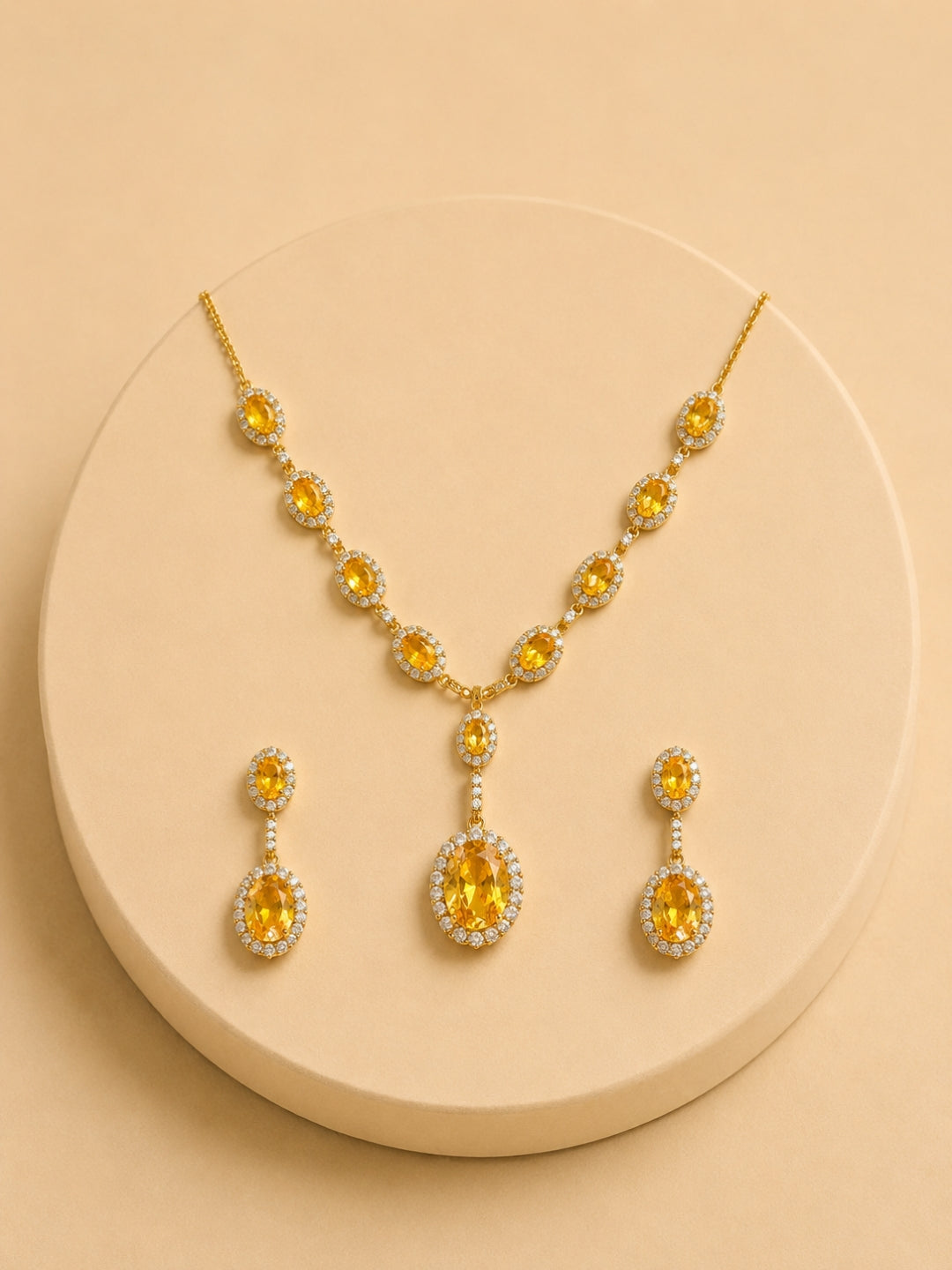 Sapphire Classic Drop Necklace Set | 18K Gold CZ Jewelry Set