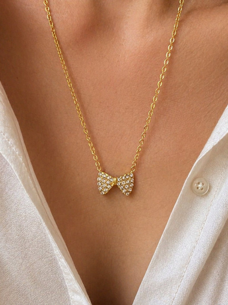Tiny Bow CZ Pendant Necklace – 18K Gold Plated Anti-Tarnish