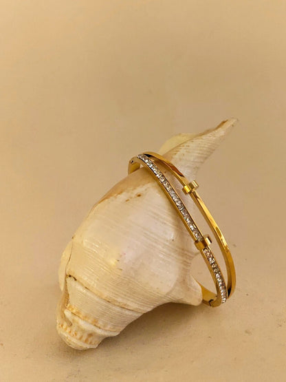 Double Line Studded Bracelet – 18K Gold Plated with Premium AD Stone