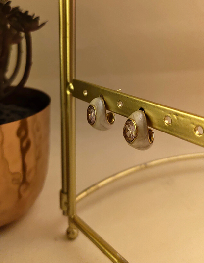 White Chrome Studded Hoops