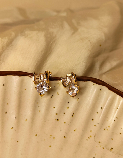 Bow Stud Earrings with Solitaire Drop
