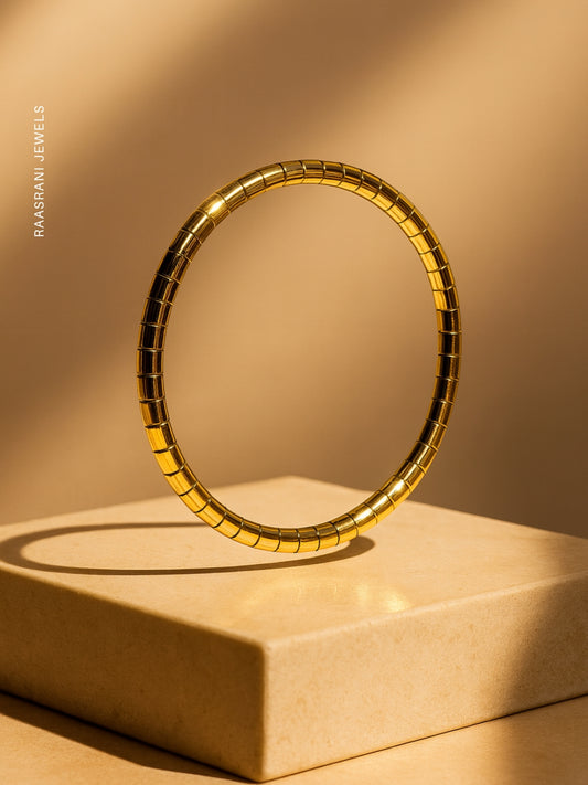 Gold Designer Striped Bracelet | 18K Gold Plated Anti-Tarnish Bangle