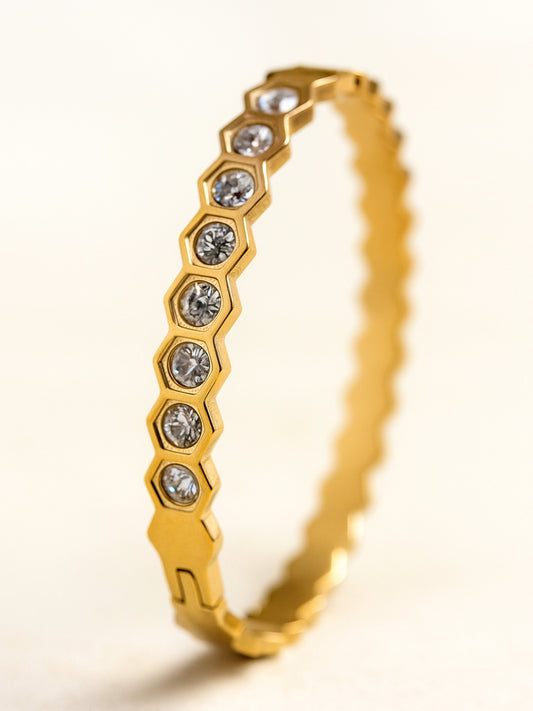 18K Gold Hexagon CZ Bracelet for Small Wrist – Anti-Tarnish